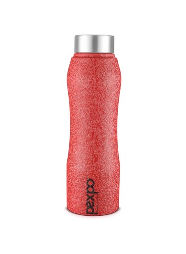 PEXPO Bistro Stainless Steel Fridge Cooling/Sports Water Bottle 1 Litre, Red   Steel Cap Single Walled   Easy Grip   Leakproof Water Bottle for Home, Office, Gym, School, Yoga, Hike, Men,Women&amp;Kids