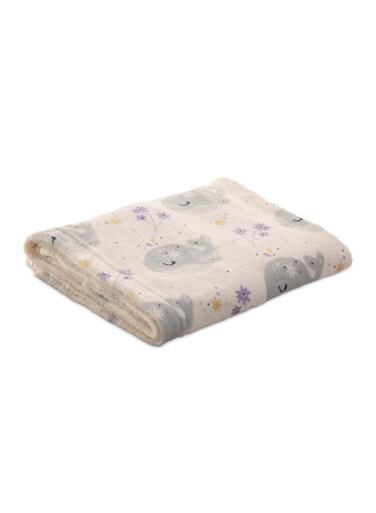 Baby &amp; Kids Lightweight Super Soft Cream Microfiber Blanket with Whales design, Size 100x75cm