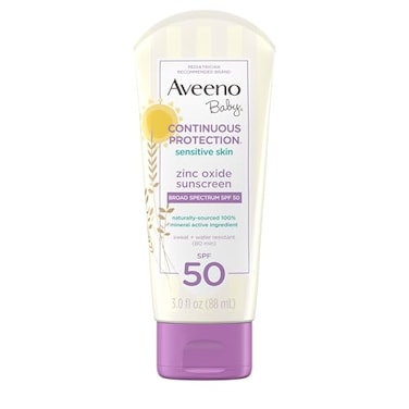 لوشن أفينو بيبي الواقي من الشمس المعدني، أكسيد الزنك، SPF 50، للبشرة الحساسة، مقاوم للماء والعرق، خالٍ من البارابين، حجم سفر 3 أونصة
