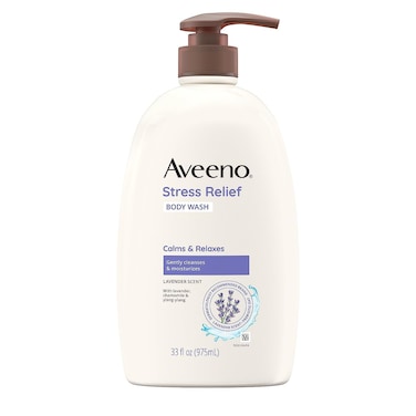 AveenoStress Relief Body Wash with Soothing Oat for Sensitive Skin, Lavender Body Wash to help you feel Calm and Relaxed, Sulfate-Free, 33 FL OZ