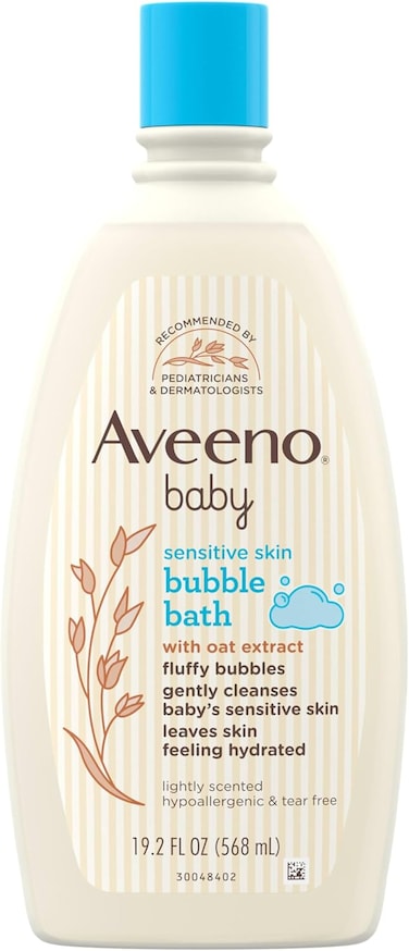 Aveeno Baby Sensitive Skin Bubble Bath with Oat Extract, Gently Cleanses and Leaves Skin Feeling Hydrated, Tear-Free formula, Hypoallergenic, Paraben-, Phthalate-, Soap- &amp; Dye-Free, 19.2 Fl.oz
