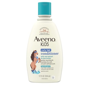 Aveeno Baby Kids Curly Hair Conditioner With Oat Extract &amp; Shea Butter, Gently Nourishes &amp; Hydrates For Defined Curls, Tear-Free &amp; Suitable For Sensitive Skin, Hypoallergenic, 12 Fl. Oz