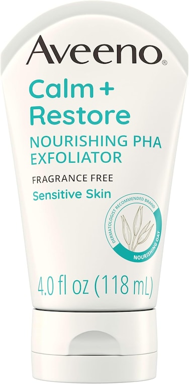 Aveeno Calm + Restore Nourishing PHA Facial Exfoliator Daily for Sensitive Skin, Fragrance-FreeFree &amp; Non-Abrasive Oat formula To Gently Exfoliate &amp; Cleanse Skin, Hypoallergenic, 4 Fl.oz