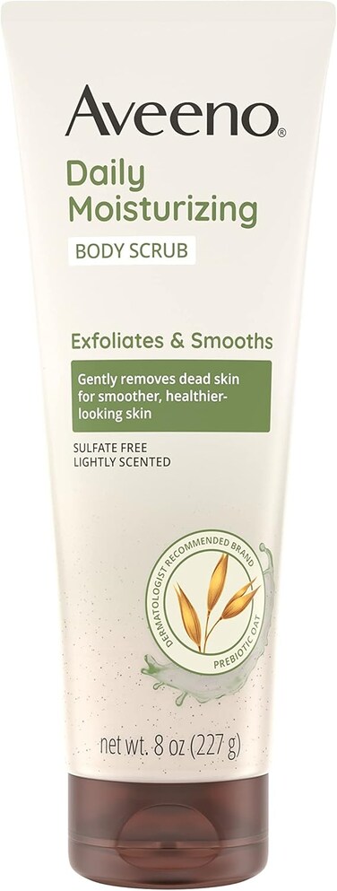 Aveeno Daily Moisturizing Body Scrub, Exfoliating Body Wash for Smoother, Healthier Looking Skin, Soothing Prebiotic Oat formula, Sulfate-Free, Soap-Free &amp; Dye-Free, 8 oz