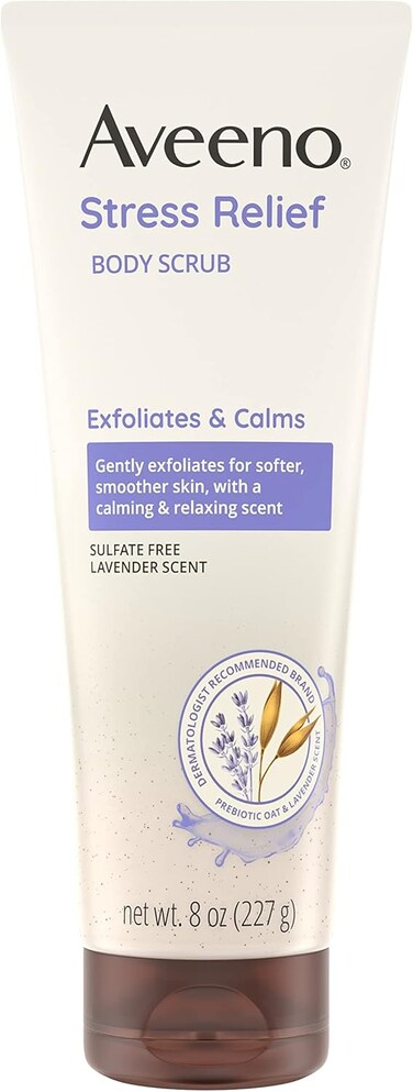 افينو مقشر الجسم لتخفيف التوتر، غسول الجسم المقشر لبشرة أكثر نعومة وسلاسة، مركب من الشوفان البريبايوتيك ورائحة اللافندر للتهدئة والاسترخاء، خالٍ من الكبريتات والصابون، 8 أونصات سائلة