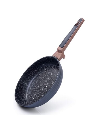 Fissman Frying Pan Diamond Series, Forged Aluminum, Greblon C3+ Black Marble Coating, Wooden Soft Touch Handle, Suitable for Gas, Electric, Glass-Ceramic, Induction