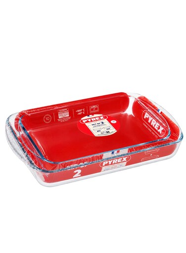 Pyrex Essentials Rectangular Glass Roaster 2-Piece Set (3.7L + 2.6L) - Borosilicate Oven, Microwave &amp; Freezer Safe