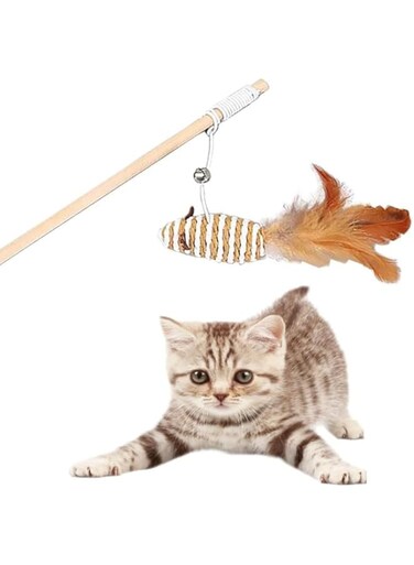 Cat Teaser Stick,Cat Toys Interactive,Cat Wand Toys for Indoor Cats Elastic String, Sturdy Wood Stick,Cat String Toy