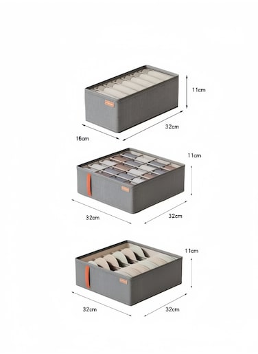 Underwear Storage Box,Set Of 3 Foldable Divider Organizers,Closet Storage Boxes For Socks,Bras,Ties