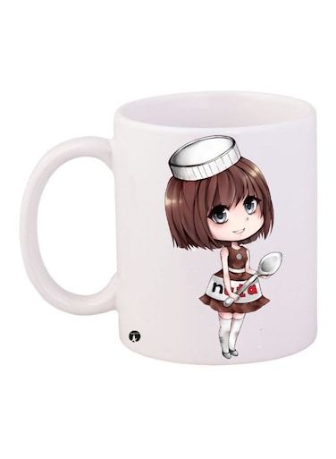 Cartoon Girl Printed Coffee Mug White/Brown/Grey