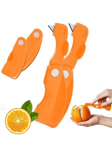 2PCS Folding Orange Peeler, Orange Lemon Citrus Peeler Tool, Dual Function Peeling Kitchen Gadget for Outer and Inner Peels