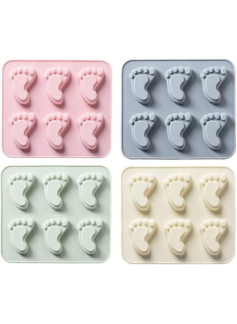 ELECDON Silicone Mold 3D Baby Foot Print Baby Shower Cake Topper Feet Cupcake DIY Decoration Birthday Party Tool for Sugar Craft Chocolate and Crafting 4pcs
