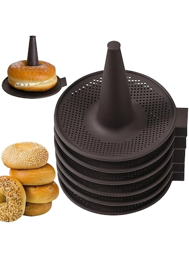 TERRIFI Silicone Molds, 6Pcs Silicone Donut Mold for Baking, Kitchen Silicone Bagel Molds, Nonstick Bagel Stand Holder, -30℃-230℃, Food Grade Material, Easy to Clean, Perfect Size for Kids (Coffee)