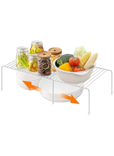 TAME Expandable Kitchen Storage Organizer Spice Rack Cabinet Organization Shelves Heavy-Duty Rustproof Shelf, Adjustable Durable Rack Space Saving Countertop Drawer Cabinet Pantry (white)