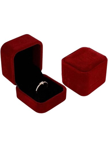 Khazna Velvet Ring Box, 2 Pieces Jewelry Ring Boxes Gorgeous Single Slots Wedding Ring Gift Box with Lid for Wedding Ceremony Proposal Engagement Anniversary, Claret Color