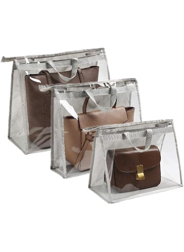 zzz 3 Pack Handbag Storage Handbag Organizer Dust Cover Bag Transparent Anti-dust Purse Storage Bag for Hanging Closet with Zipper and Handle