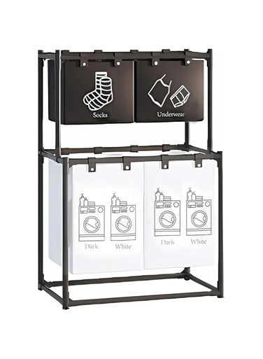 Laundry Hamper,Large Laundry Basket, 2-Tier Laundry Bins, Laundry Basket with Liner Bag,Laundry Sorter with 4 Removable Bags,Clothes Hamper Organizer with Top Shelf,Dirty Clothes Basket for Laundry