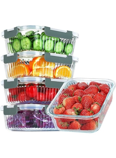 Purfex 5-Pack Meal Prep Container Set 35oz, Glass Food Storage Containers, Glass Containers with Locking Lids, BPA-Free,Perfect for Kitchen Storage, Microwave, Oven, Freezer &amp; Dishwasher.