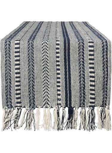 DII Farmhouse Braided Stripe Table Runner Collection, 15x72 (15x77, Fringe Included), Navy Blue