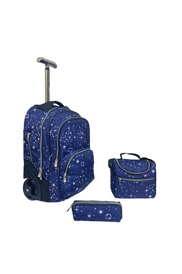 3-Piece Rolling School Set, 18-Inch Wheeled Backpack with Matching Lunch Bag and Pencil Case.(Blue Star)