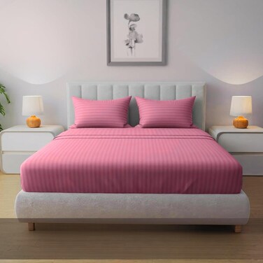 MUSA Striped 3 Piece Fitted Sheet Set Queen Size - Pink