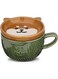 Cute Ceramic Cat Coffee Mug with Lid,Kawaii Coffee Mugs or Tea Cups for Cat Lovers,Funny Novelty Cat Breakfast Mugs for Women Wife Mum Girls Boys Friends Kids Christmas Birthday Gift,300ML (Green)