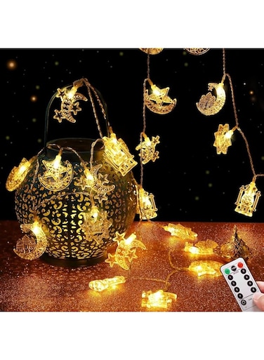 Vurtboly Ramadan String Lights, 19.69ft 40 LEDs Ramadan Decorations with Remote, 8 Mode Battery Operated Eid Mubarak Star Moon Fairy Lights for Ramadan Decoration Home Decor String Lights (MultiStyle)