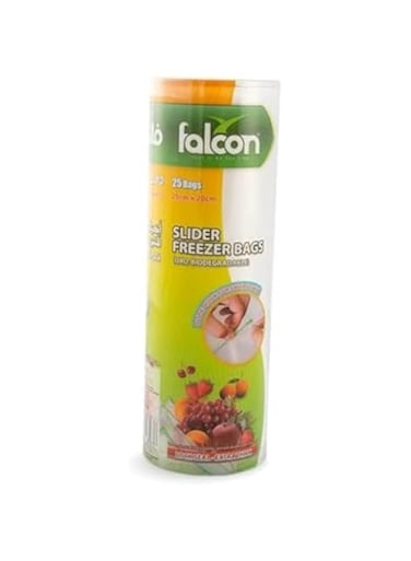 Falcon Slider Plastic Bags, Food Storage Bags   Reusable storage bag   25 X 20 CM (1 Pack X 25 Bags)