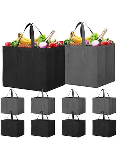 WISELIFE Reusable Grocery Shopping Bags 10 Pack Large Foldable Tote Bags Bulk Eco Produce Bags with Long Handle
