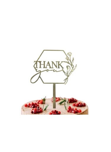 You Acrylic Cake Topper, Gold with Floral Design for Sweet Treats Cupcake Muffins Table Decoration, Appreciation Gift Idea for Women Men, Farewell Party Supplies Decor