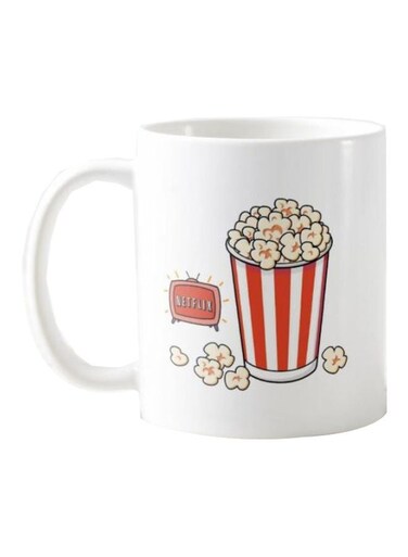 Piece Netflix And Popcorn Printed Mug White/Red/Beige