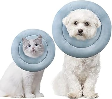 Jaffiust Pet Recovery Collar, Waterproof Soft Adjustable Protective Dog Neck Donut E Collar for Small to Medium Dogs and Cats Post Surgery Safe Replacement Tapered (Blue, L)