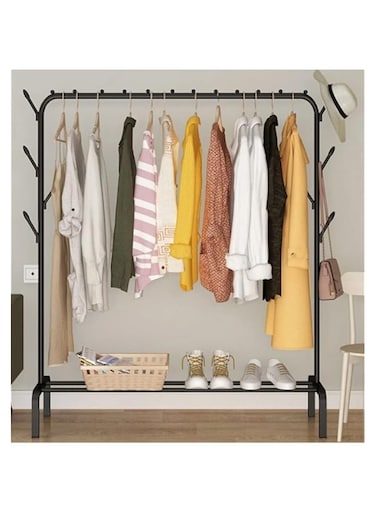 Dubai Gallery Multipurpose Clothing Garment Rack With Bottom Shelves,Metal Clothes Stand Rack With Rod And Lower Storage Shelf,Heavy Duty Coat Rack And Shoe Bench Storage Stand For Indoor Bedroom
