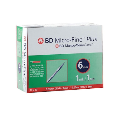 BD Micro-Fine+ Insulin 1ml Syringe 0.25 mm (31g) x 6 mm 100's