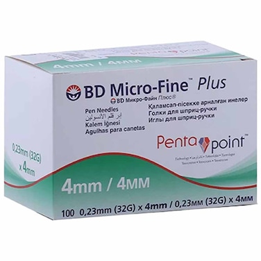 إبر أقلام الأنسولين BD Micro-Fine للاستخدام مرة واحدة، 32 غرام × 4 مم، بتقنية Penta Point، عبوة من 100 إبرة
