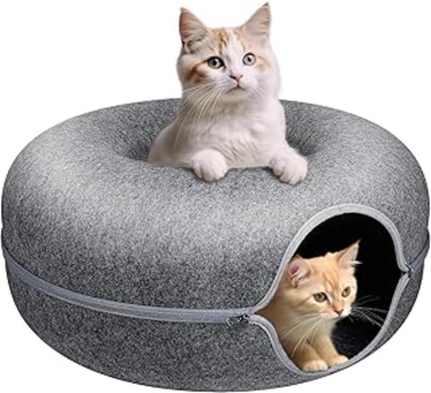 Buy DOOKOO Cat Tunnel Bed,Detachable Felt Cat Nest,Round Donut