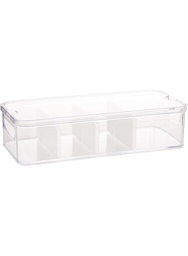 ORGANiZERS Food Storage Container With Handle - Kitchen Box Divided into 4 Lid Compartments Organizer for Spices, Jars, Packets and More &mdash; Clear 38x16.5x9.5cm