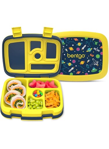 Bentgo&reg; Kids Prints Leak-Proof, 5-Compartment Bento-Style Kids Lunch Box - Ideal Portion Sizes for Ages 3 to 7 - BPA-Free, Dishwasher Safe, Food-Safe Materials (Space)