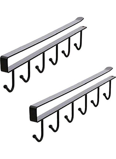 Piece Multi-Function Nail Free Under-The-Closet Single Row Cup Coffee Mug Hooks Clapboard Interlayer Storage Rack Shelf Black