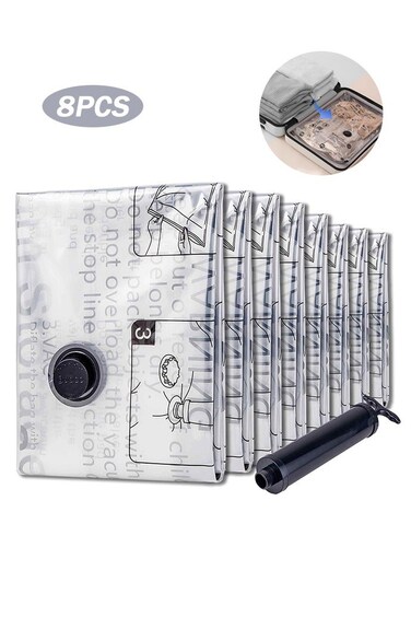 Life Vacuum Storage Bags (2 small, 2 medium, 2 large, 1 extra large, and 1 vacuum pump), Space Saver Bags with Travel Hand Pump, Compression Airtight Sealer Bags for Clothes, Bedding, Pillows, Comforters, Blankets