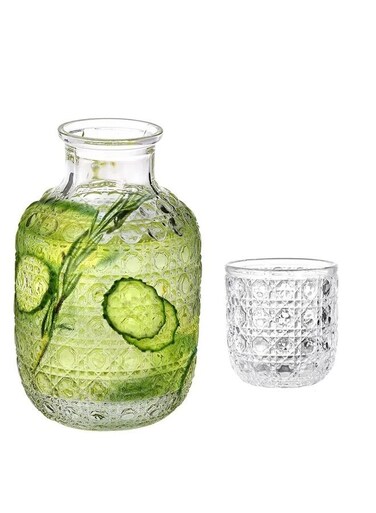 Bedside Water Carafe Set, Night Carafe Pitcher and Water Glass Tumbler Set, Nightstand Water Carafe with Cup Sets, Glass Mouthwash Decanter For Bathroom, Guest Room (Color : Dazzling)