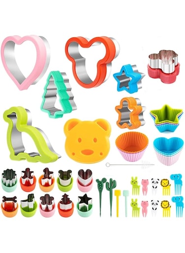 U-HOOME Sandwich Cutter Set Fruit Cutters Bread Cutout Shapes for Kids, 42pcs Mini Vegetable Fruit Shapes Cookie Cutters with Silicone Cup Dividers, 10pcs Food Pick Forks