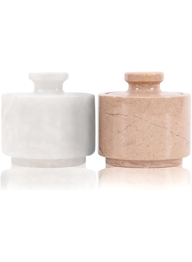 MARBLOUS KRAFTS Marble Salt Cellar 3" Inch White and Verona Salt Holder with Lid Storage Container - Kitchen Table Decor Spice Jars - Seasoning Container