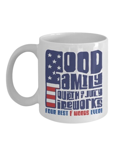 Family Fourth July Fireworks Printed Coffee Mug White/Blue/Red 325ml
