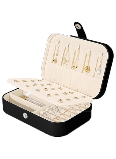TEDILINE Leather Jewelry Box &ndash; Compact, Durable PU leather, Travel-Friendly Organizer Box for Daily Use, Earring Organizer Box -Black (Large)