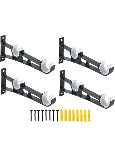 Bolivia's Curtain Rod Bracket, 4 Pack Wall Curtain Holder Hook, Double Curtain Rod Bracket for Home, Kitchen, Bathroom, Heavy Duty Curtain Rod Holders Hooks Wall Brackets Support Hanger for 1 Inch Rod