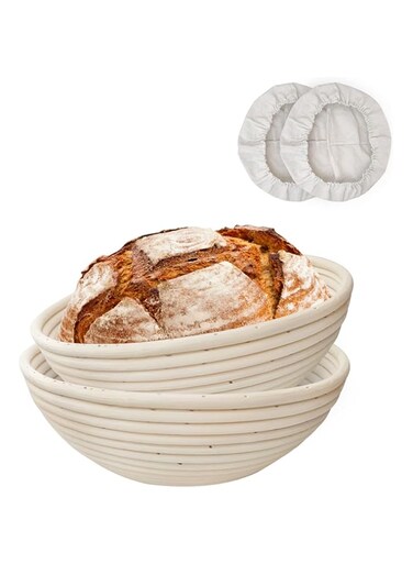 YEESON 2 Pack 10 inch Banneton Proofing Basket Set, Sourdough Bread Proofing Basket Baking Dough Bowl with Cloth Liner for Home Bakers (Round)