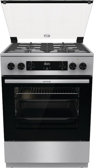 Gorenje 60cm Freestanding Combination Cooker, 71 Litres Multifunction Oven With Fan, Cast Iron Pan Support, Easy Cleaning With Aqua Clean Function, Made in Czech Republic, GK6C62XA, 1 Year Warranty