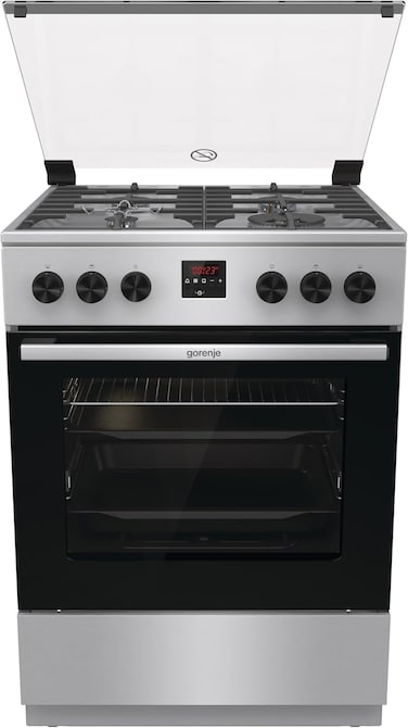Gorenje 60cm Freestanding Gas Cooker, 64 Litres Multifunction Oven, Cast Iron Pan Support, One Hand Ignition, Made in Czech Republic, GGI6C21XA, 1 Year Warranty
