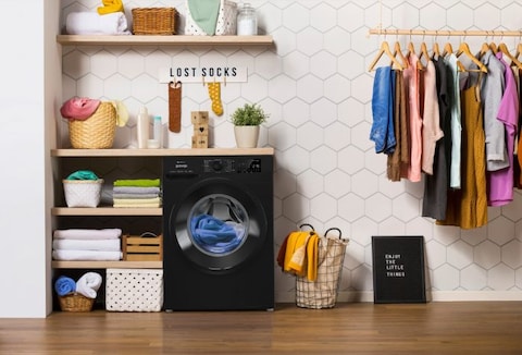 Gorenje 8 Kg Smart Front Load Washing Machine, Wifi Operation : Connect Life, Jet Black, 1400 RPM,15 programmes, Inverter PowerDrive motor WPNEI84A1SWB